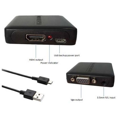 VGA MALE TO HDMI FEMALE ADAPTER WITH SOUND SUPPORT UP TO 5 MTRS